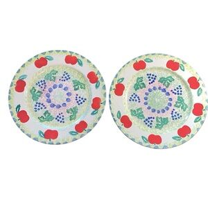 2 Various Fruit W/Sponged 12” Plates by Archer made in Italy
